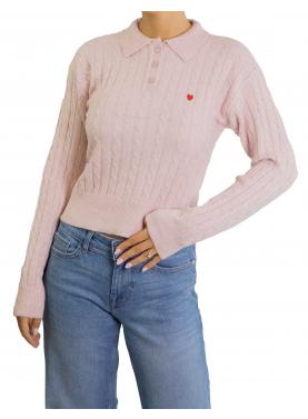 Maglioncino intrecciato crop con colletto e bottoni e cuoricino  Only